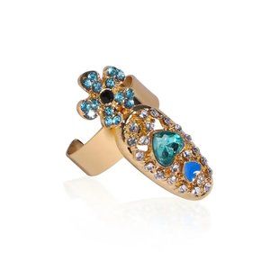 Y2K Blue Flower Diamond Crown Nail Ring